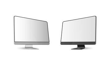 The modern monitor is isolated on a white background. Monitor Side view. Realistic vector illustration.