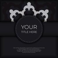 Dark postcard design with abstract silvery ornament. Elegant and classic vector elements are great for decoration.