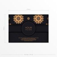 Ready-made invitation card design with abstract vintage ornament. Black gold luxurious colors. Can be used as background and wallpaper. vector