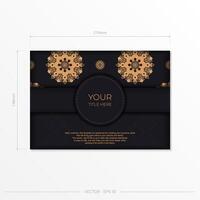 Ready-made invitation card design with abstract vintage ornament. Black gold luxurious colors. Can be used as background and wallpaper. vector