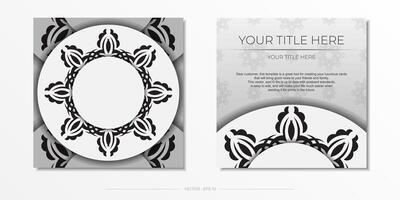 Luxurious white square invitation card template with vintage abstract ornament. Elegant and classic vector elements are great for decoration.