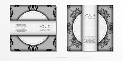 Luxurious white square postcard template with vintage indian mandala ornament. Elegant and classic vector elements ready for print and typography.