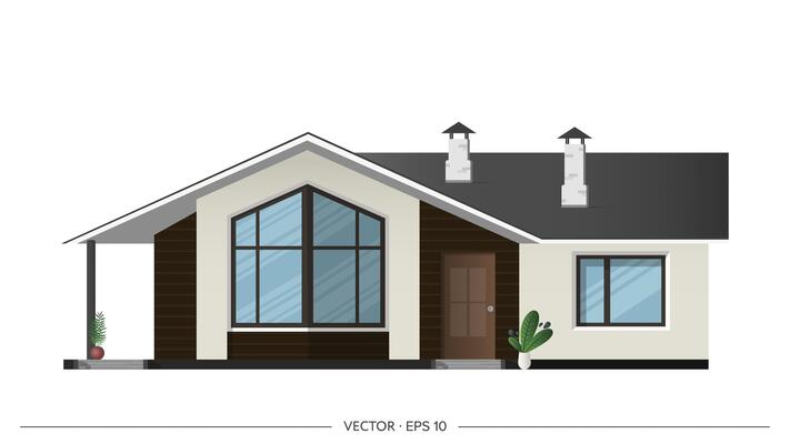 A small house with a chimney and windows