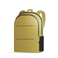 Yellow school backpack isolated on a white background. Realistic vector briefcase. Design element on the theme of tourism and return to school.