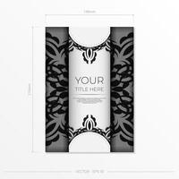 Luxurious white rectangular postcard template with vintage abstract ornament. Elegant and classic vector elements are great for decoration.