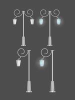 A set of Metallic lanterns that shine. Lamp post with realistic light. Vector. vector