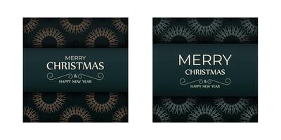 Festive Brochure Happy New Year in dark green color with winter yellow pattern vector