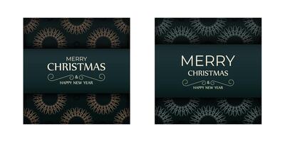 Festive Brochure Happy New Year in dark green color with winter yellow pattern vector