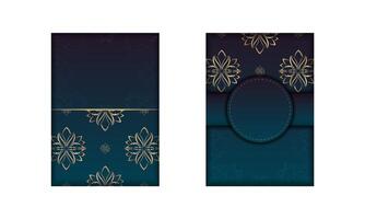 Two blue and gold cards with ornate patterns vector