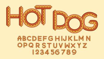 Alphabet set of symbols in the form of Cartoon Hotdog . vector