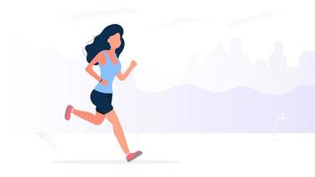 The girl runs through the park. Morning running. The concept of sport and healthy lifestyle. Vector.