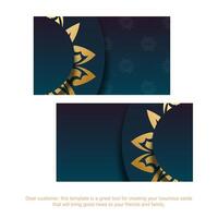 Business card with gradient blue color with luxurious gold ornaments for your brand. vector