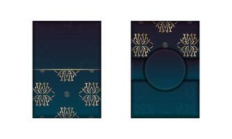 Two blue and gold cards with ornate patterns vector