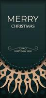 Happy New Year Holiday Flyer in dark green color with vintage yellow ornament