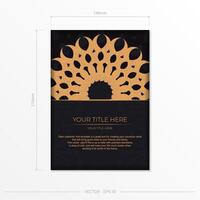 Dark postcard design with vintage Indian mandala ornament. Can be used as background and wallpaper. Elegant and classic vector elements ready for print and typography.