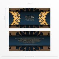 Dark blue postcard template with Indian ornament. Elegant and classic elements ready for print and typography. Vector illustration.