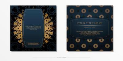 Plantilla de tarjeta de invitación azul oscuro con adornos abstractos. elementos vectoriales elegantes y clásicos listos para imprimir y tipografía. vector