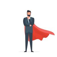Businessman with a red cloak isolated on a white background. A man in a suit ponders an idea. The concept of a successful entrepreneur. . vector