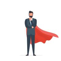 Businessman with a red cloak isolated on a white background. A man in a suit ponders an idea. The concept of a successful entrepreneur. Vector. vector