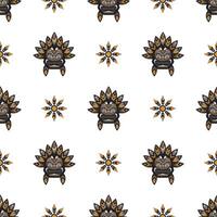 Seamless pattern with Indian faces. A head with feathers in the Polynesian style. Good for prints. Isolated, vector illustration.