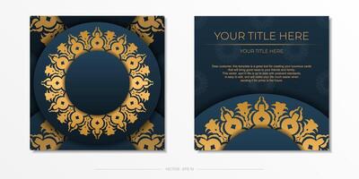Dark blue invitation card template with abstract ornament. Elegant and classic elements are great for decoration. vector