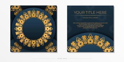 Dark blue invitation card template with abstract ornament. Elegant and classic vector elements are great for decoration.