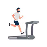 The guy on the treadmill. A man in shorts and a T-shirt runs on a simulator. Isolated. Vector. vector