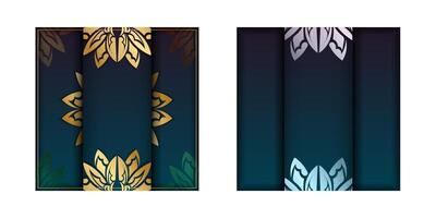 Brochure template with gradient blue color with mandala gold pattern for your congratulations. vector