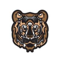 The colored face of a lion, composed of patterns. Tiger head print. For T-shirts, phone cases and cups. Vector