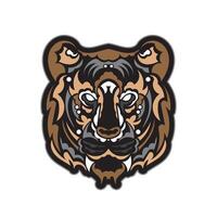 la cara coloreada de un león, compuesta de patrones. estampado de cabeza de tigre. para camisetas, fundas de teléfono y tazas. vector