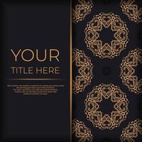 Black luxury postcard design with vintage Indian ornament. Can be used as background and wallpaper. Elegant and classic vector elements ready for print and typography.