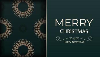 Festive Brochure Merry Christmas and Happy New Year in dark green color with winter yellow ornament vector