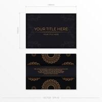 Dark black gold postcard template with white abstract mandala ornament. Elegant and classic elements ready for print and typography. vector