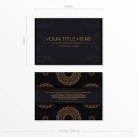 Dark black gold postcard template with white abstract mandala ornament. Elegant and classic vector elements ready for print and typography.