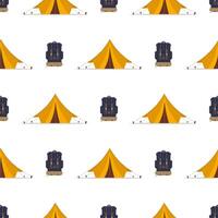 Seamless pattern with tent and backpack. Good on the topic of travel and camping. . vector