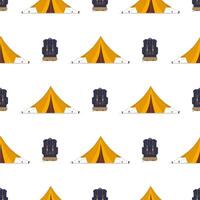 Seamless pattern with tent and backpack. Good on the topic of travel and camping. Vector. vector