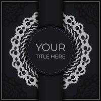 Dark black white invitation card template with white abstract ornament. Elegant and classic elements ready for print and typography. vector