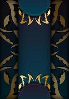 folleto de felicitación de plantilla con color azul degradado con patrón de oro abstracto para su diseño. vector