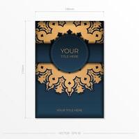 Dark blue invitation card template with abstract ornament. Elegant and classic elements ready for print and typography. Vector illustration.