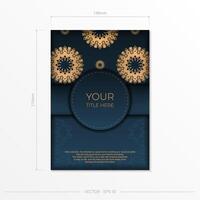Dark blue invitation card template with abstract ornament. Elegant and classic vector elements ready for print and typography.