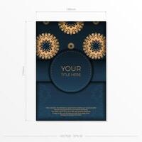 Dark blue invitation card template with abstract ornament. Elegant and classic vector elements ready for print and typography.