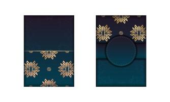 Brochure template with gradient blue color with mandala gold ornament for your congratulations. vector