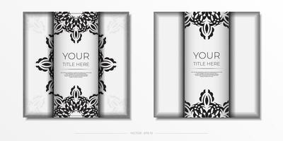 Luxurious white square postcard template with vintage abstract mandala ornament. Elegant and classic vector elements ready for print and typography.