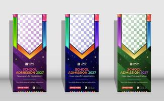 purple pink colorful gradient school admission kids care Vertical roll up or stand banner xbanner premium template vector