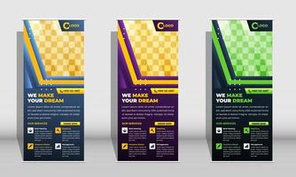 gradiente amarillo construcción vertical roll up o soporte banner xbanner plantilla premium vector sobre fondo blanco