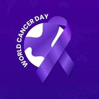 ilustración del afiche de diseño de concepto de cinta de lavanda del día mundial del cáncer del 4 de febrero, publicación en redes sociales o fondo de pancarta. vector