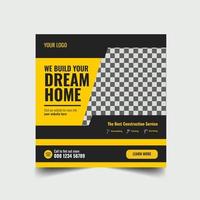 Construction We Build Your Dream Home Social media post mockup vector