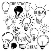 Creativity ideas light bulbs doodle collection vector Free Vector