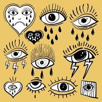 colección ojo llorando tatuaje tradicional dibujado a mano vector libre