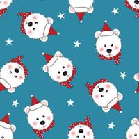 White Bear Santa Claus with Red Scarf Polka Dot on Indigo Blue Background. vector